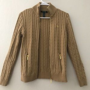 Ralph Lauren Zip Up Cable Knit Sweater Size XS